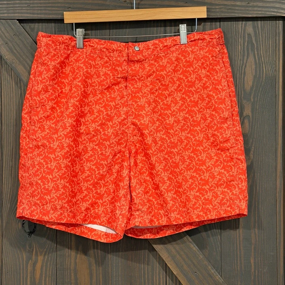 Southern Tide Island Batik Fish Swim Shorts Orange Water‎ Board Trunks Size XL